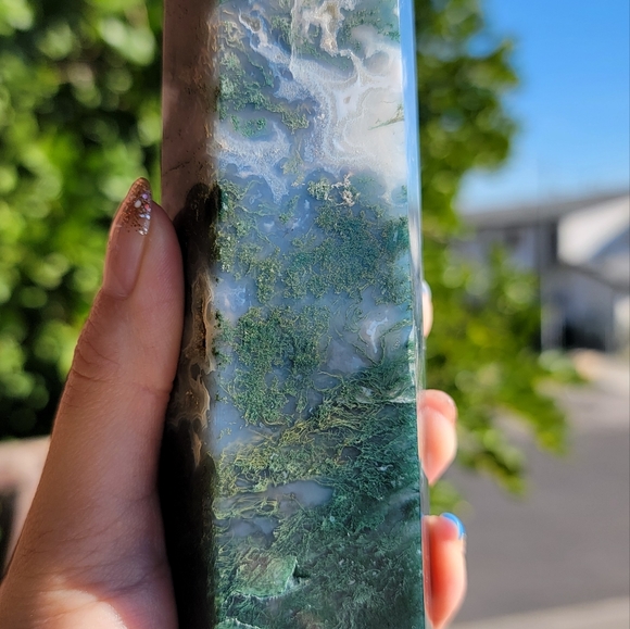 NEW 8.5" MOSS AGATE WITH BLUE CHALCEDONY TOWER - Picture 10 of 12